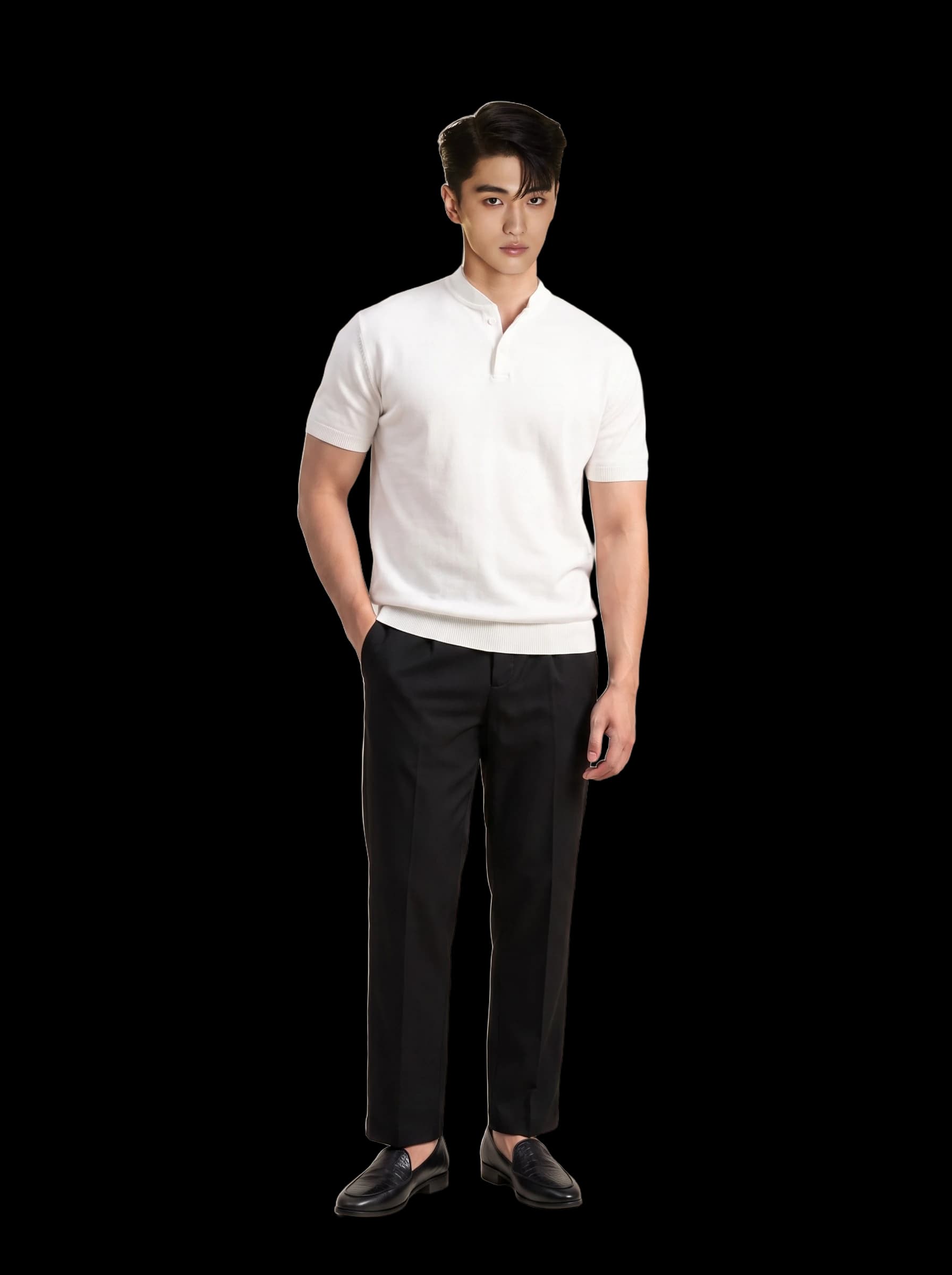 AF cổ tàu, màu trắng trơn, cổ tay gấu áo bo chun C51014 #385