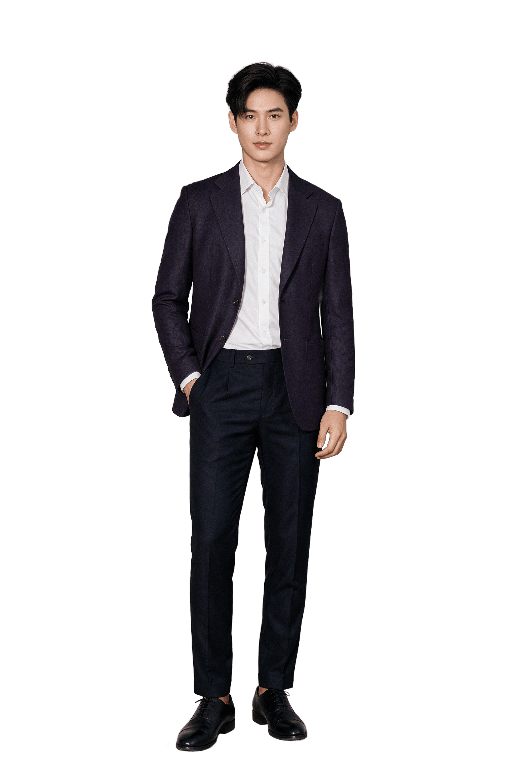 Blazer nam màu tím than, hai khuy, ve chữ K #571
