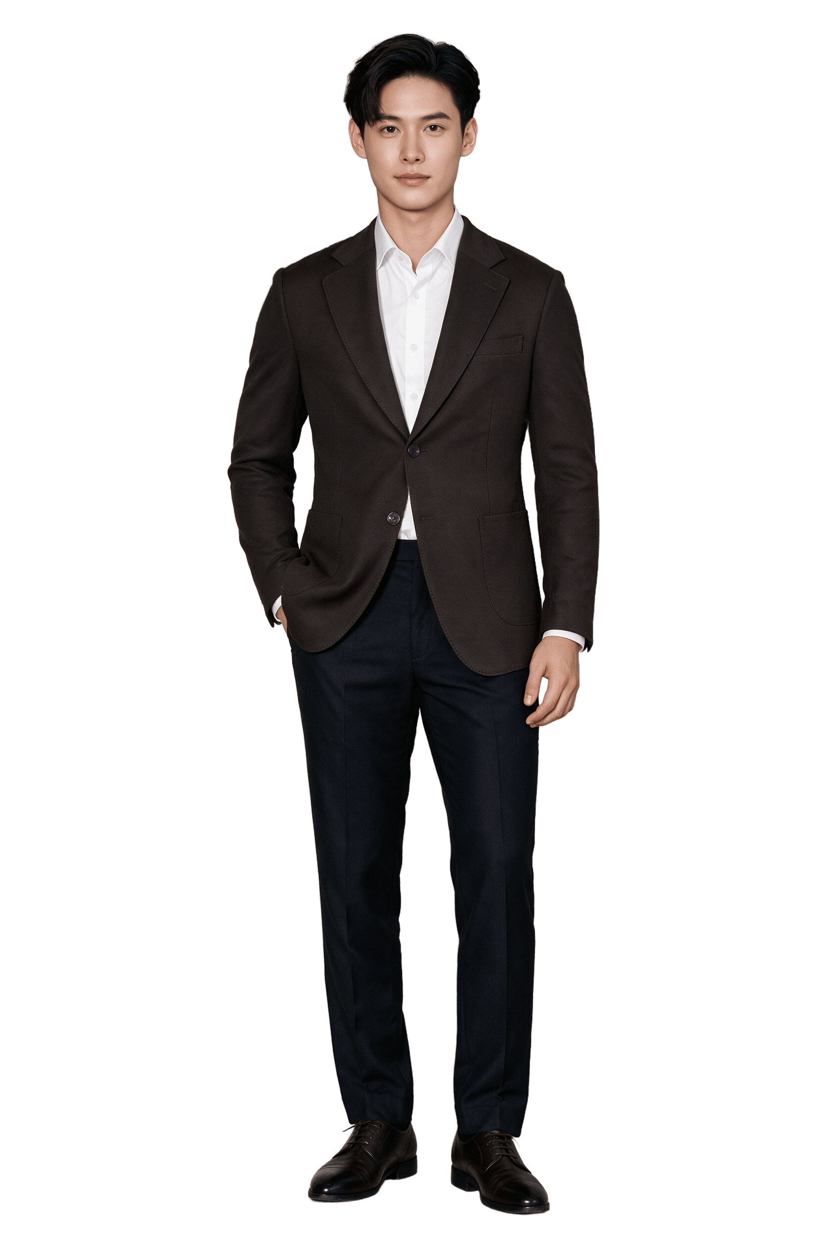 Blazer nam Dark Brown, hai khuy, ve chữ K #572